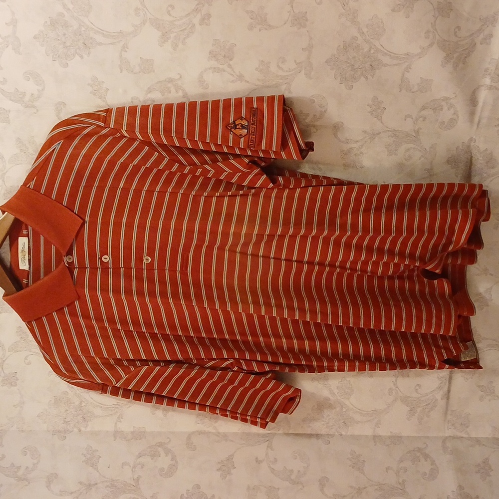 Peter Millar polo orange white and blue stripes Large